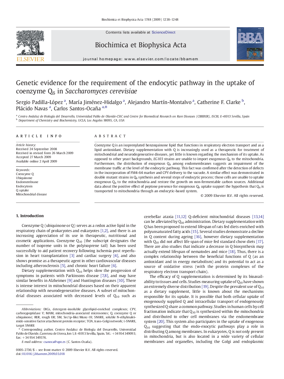 Genetic evidence for the requirement of the endocytic pathway in the uptake of coenzyme Q6 in Saccharomyces cerevisiae