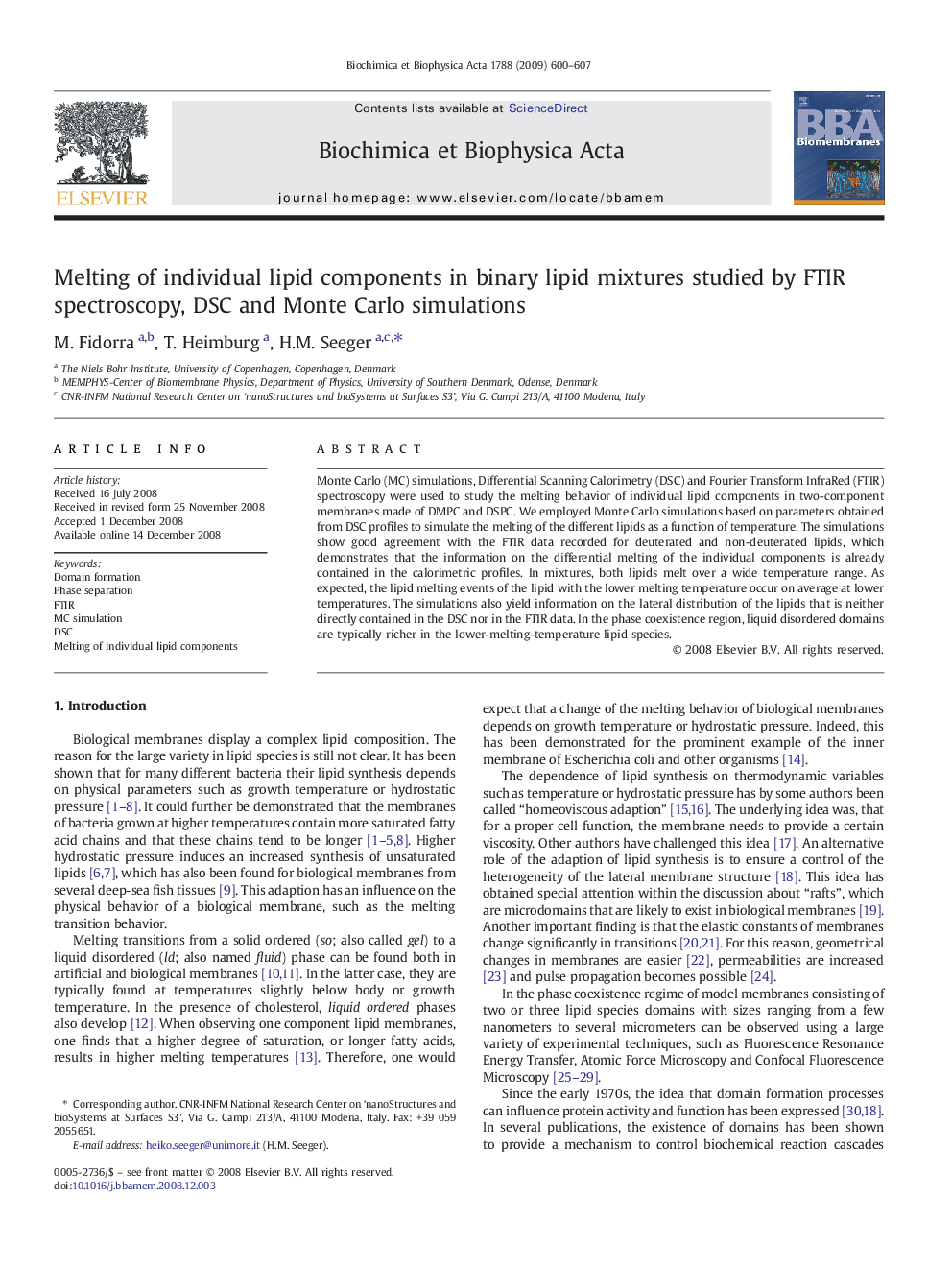 Melting of individual lipid components in binary lipid mixtures studied by FTIR spectroscopy, DSC and Monte Carlo simulations