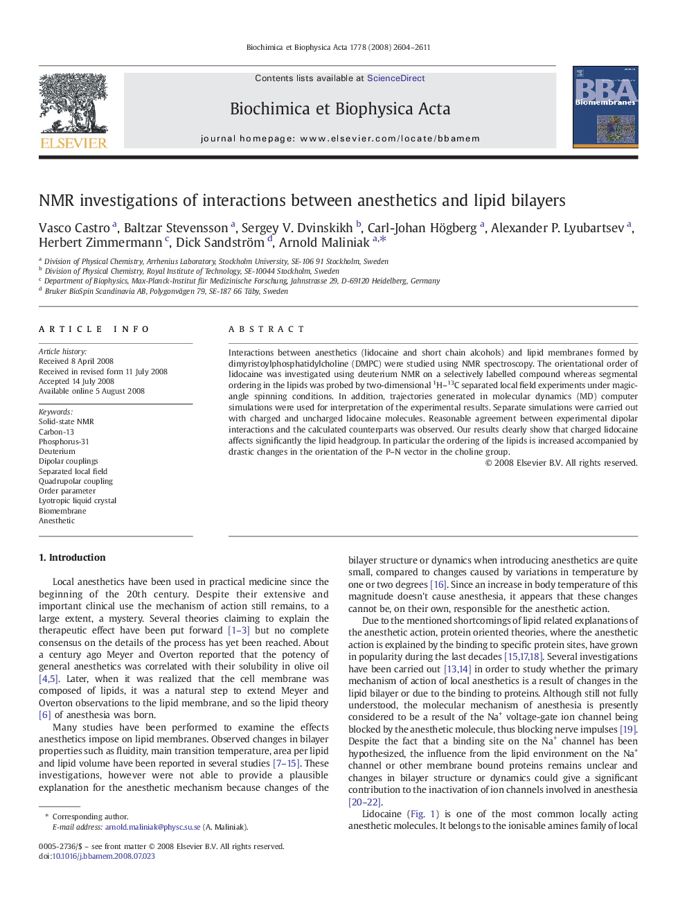 NMR investigations of interactions between anesthetics and lipid bilayers