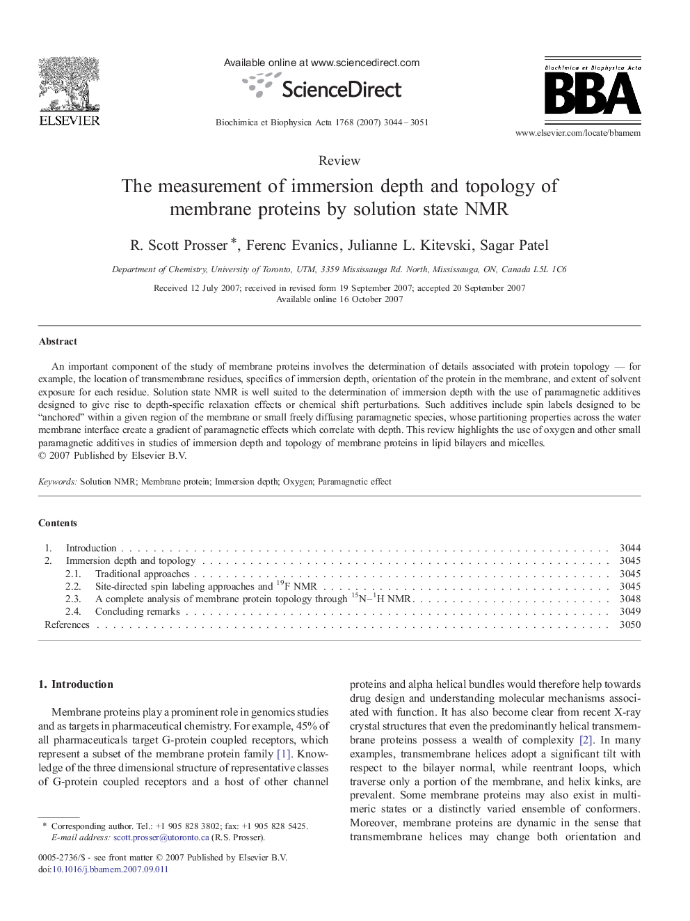 The measurement of immersion depth and topology of membrane proteins by solution state NMR