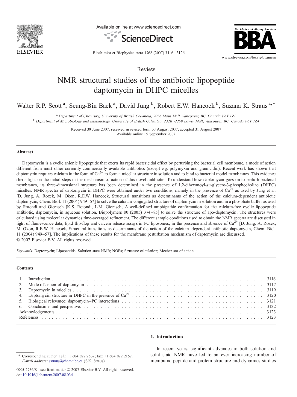 NMR structural studies of the antibiotic lipopeptide daptomycin in DHPC micelles