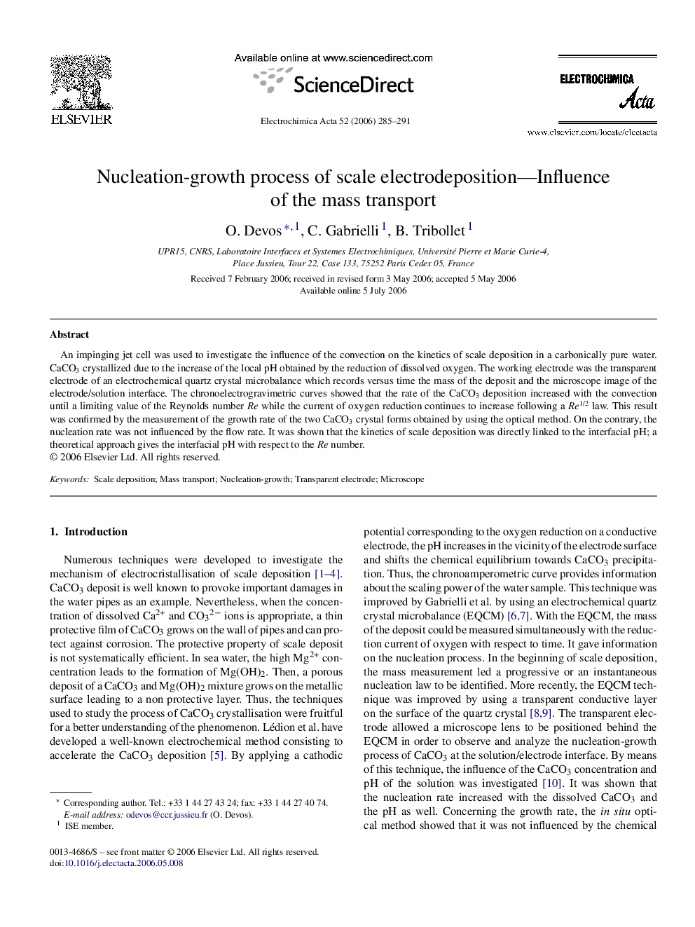 Nucleation-growth process of scale electrodeposition—Influence of the mass transport