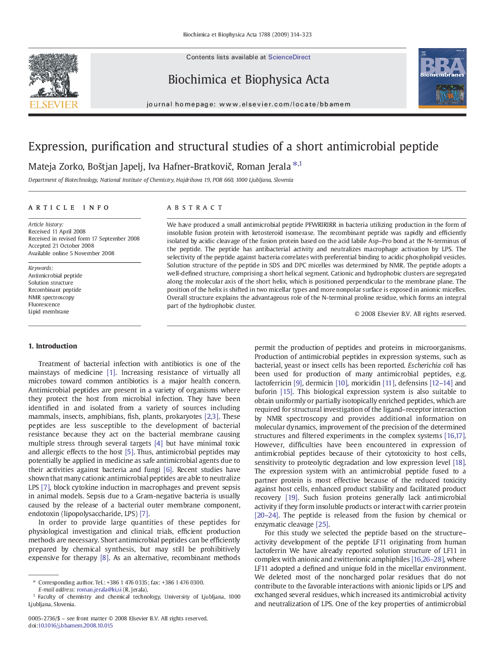 Expression, purification and structural studies of a short antimicrobial peptide