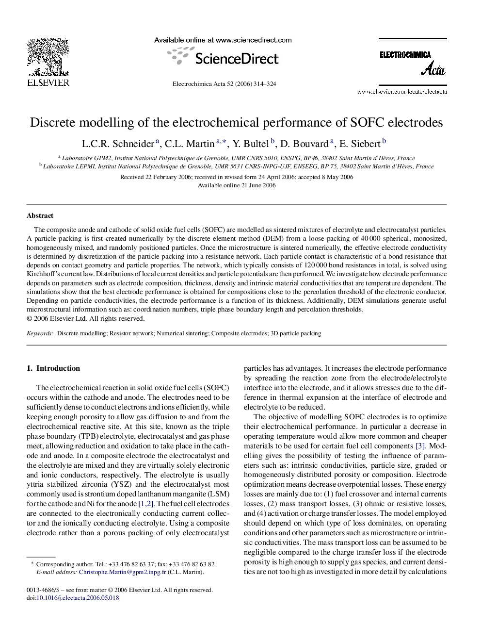 Discrete modelling of the electrochemical performance of SOFC electrodes