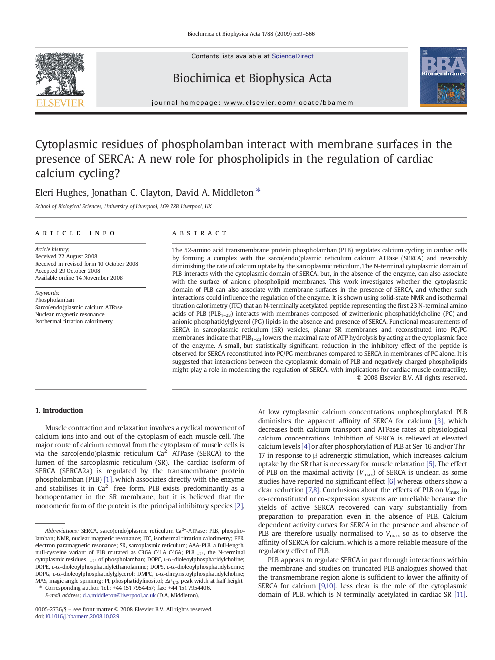 Cytoplasmic residues of phospholamban interact with membrane surfaces in the presence of SERCA: A new role for phospholipids in the regulation of cardiac calcium cycling?