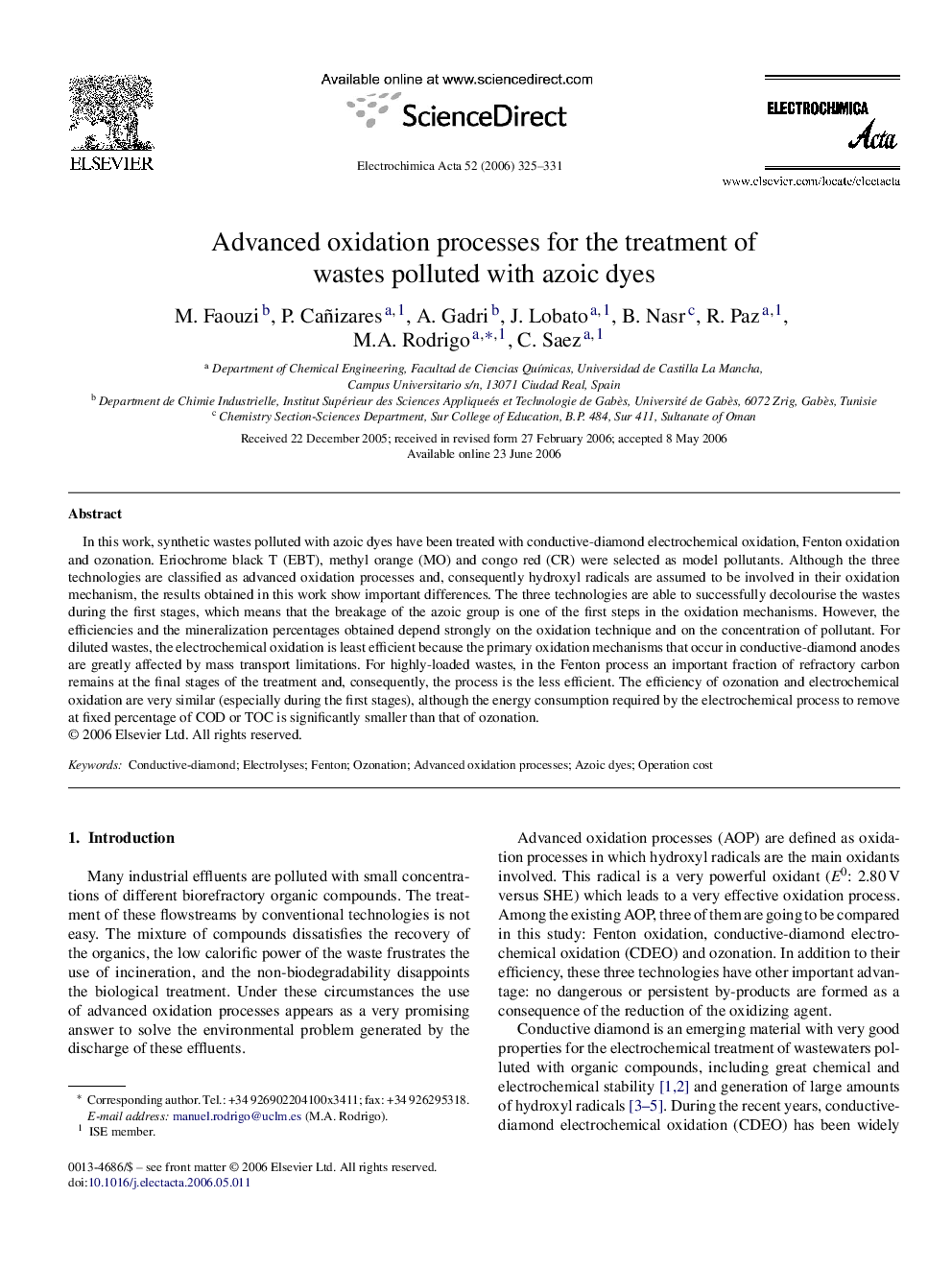 عکس صفحه اول مقاله: Advanced oxidation processes for the treatment of wastes polluted with azoic dyes Advanced oxidation processes for the treatment of wastes polluted with azoic dyes