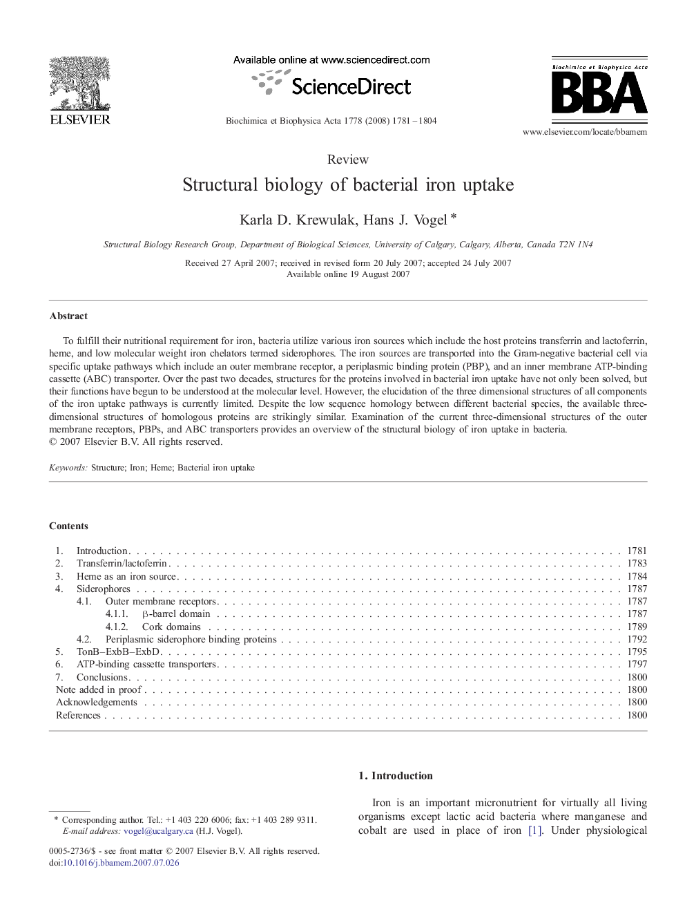 Structural biology of bacterial iron uptake