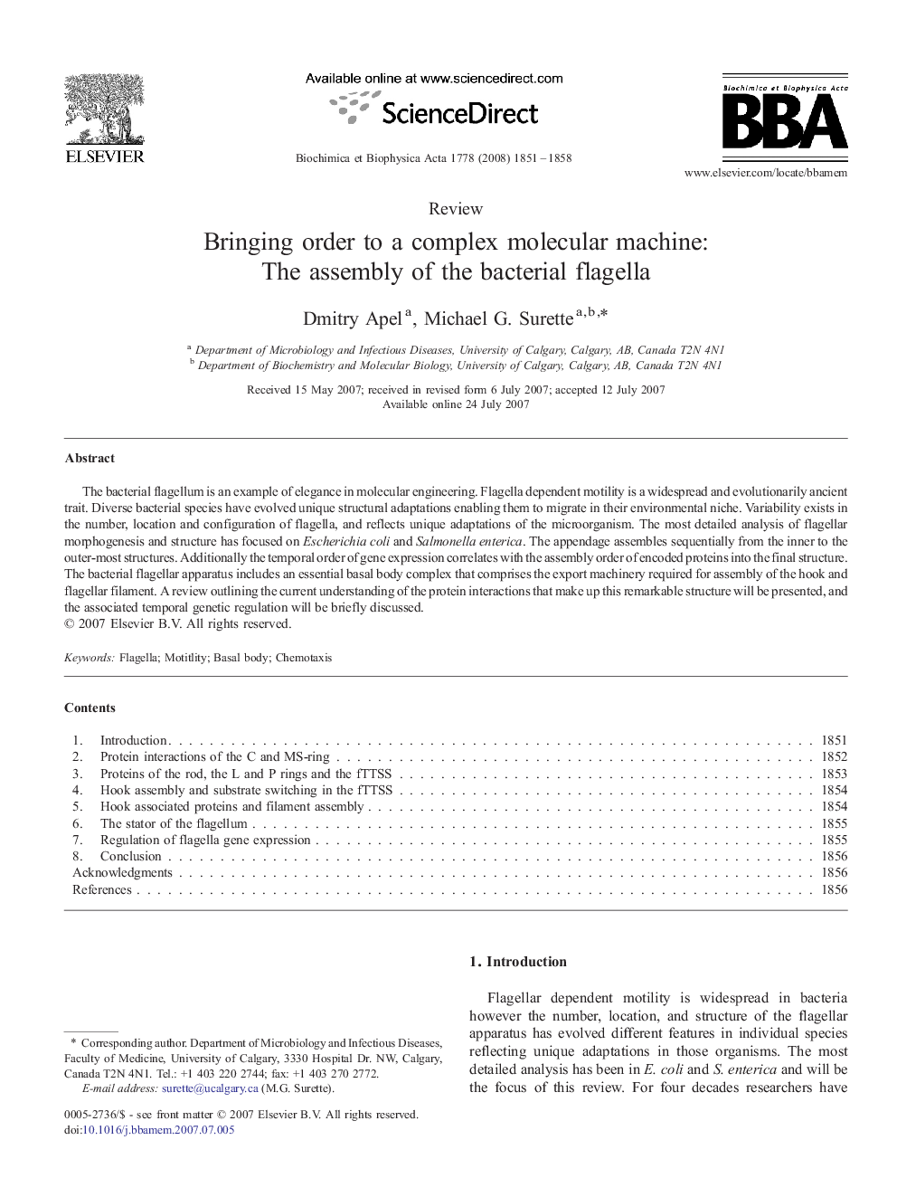 Bringing order to a complex molecular machine: The assembly of the bacterial flagella