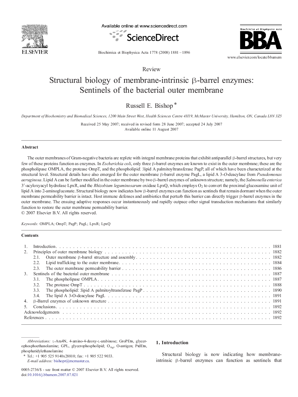 Structural biology of membrane-intrinsic β-barrel enzymes: Sentinels of the bacterial outer membrane