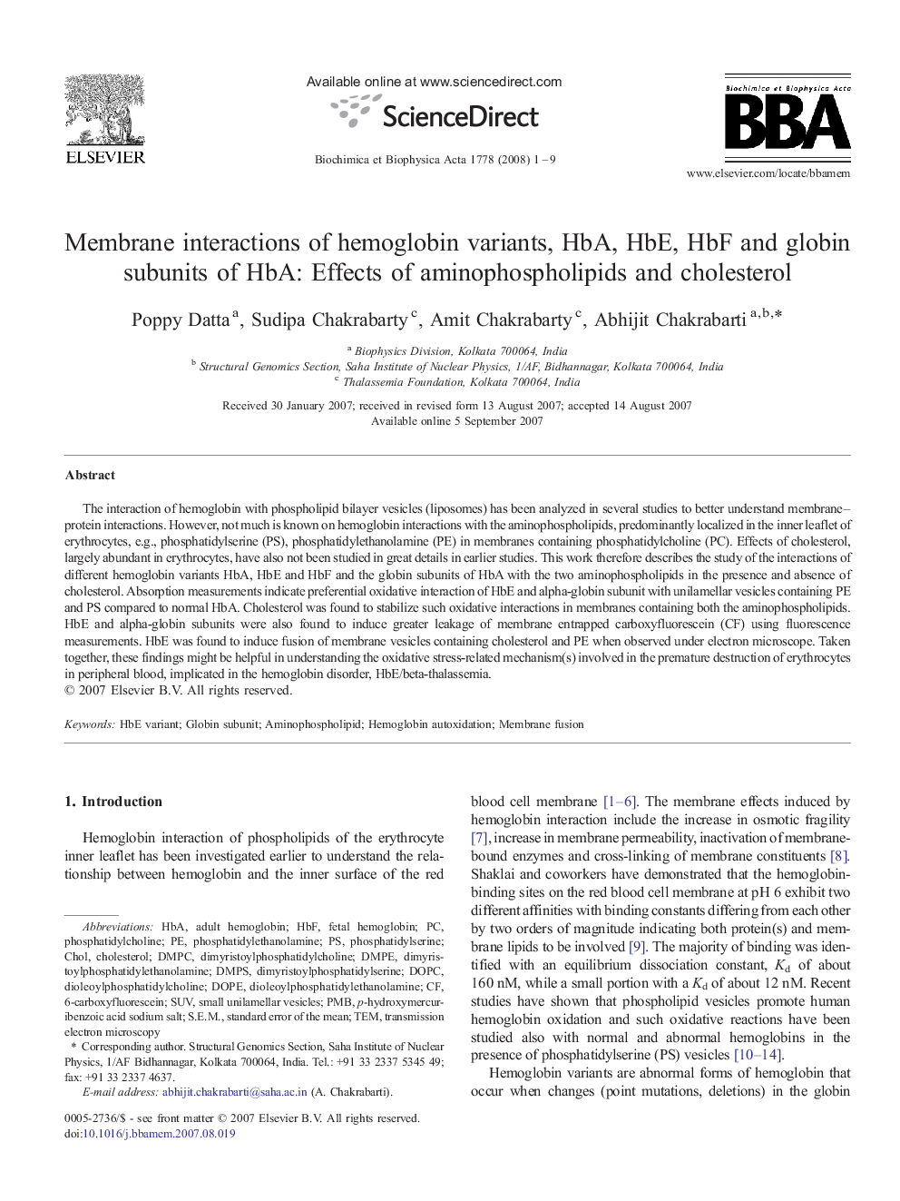 Membrane interactions of hemoglobin variants, HbA, HbE, HbF and globin subunits of HbA: Effects of aminophospholipids and cholesterol