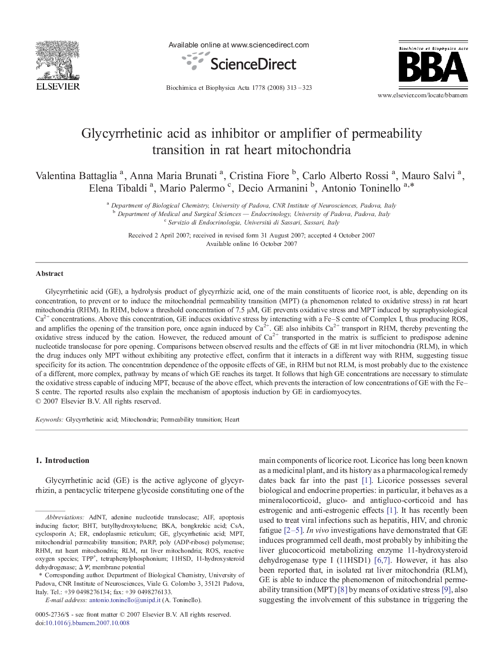 Glycyrrhetinic acid as inhibitor or amplifier of permeability transition in rat heart mitochondria