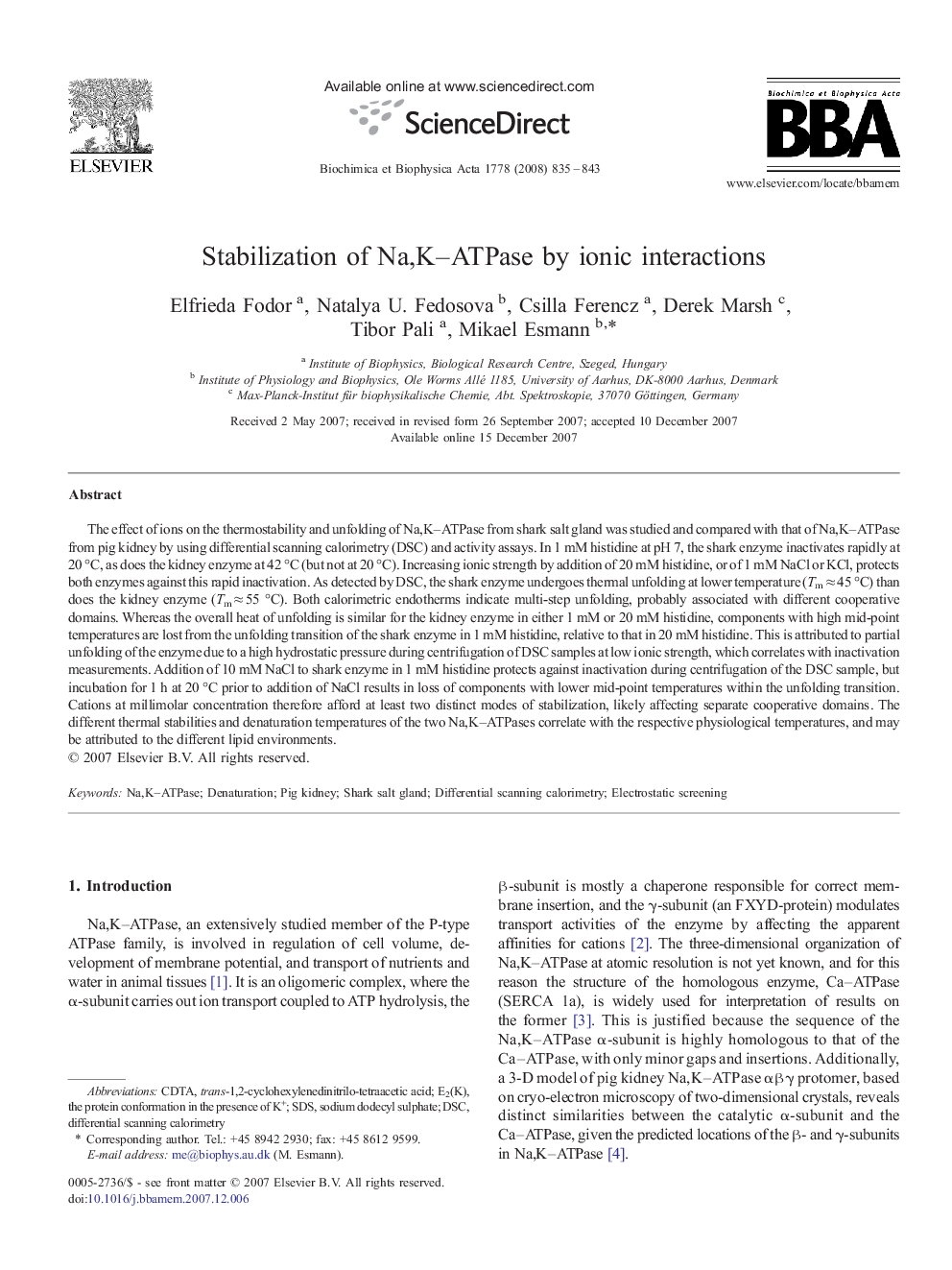 Stabilization of Na,K–ATPase by ionic interactions