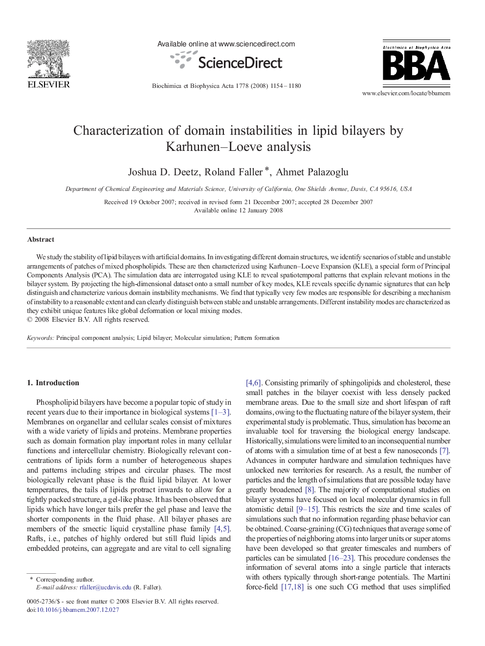 Characterization of domain instabilities in lipid bilayers by Karhunen–Loeve analysis