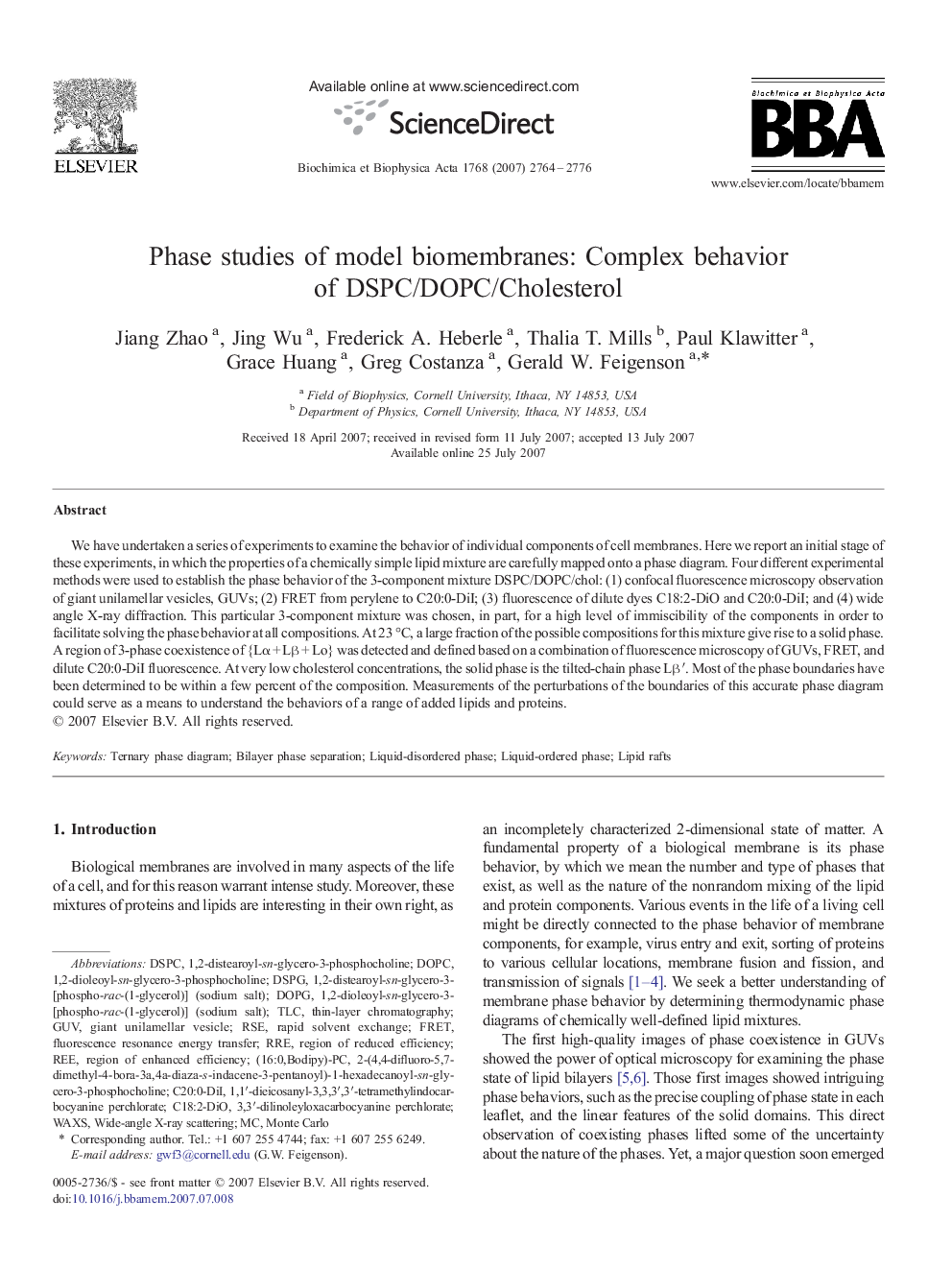 Phase studies of model biomembranes: Complex behavior of DSPC/DOPC/Cholesterol