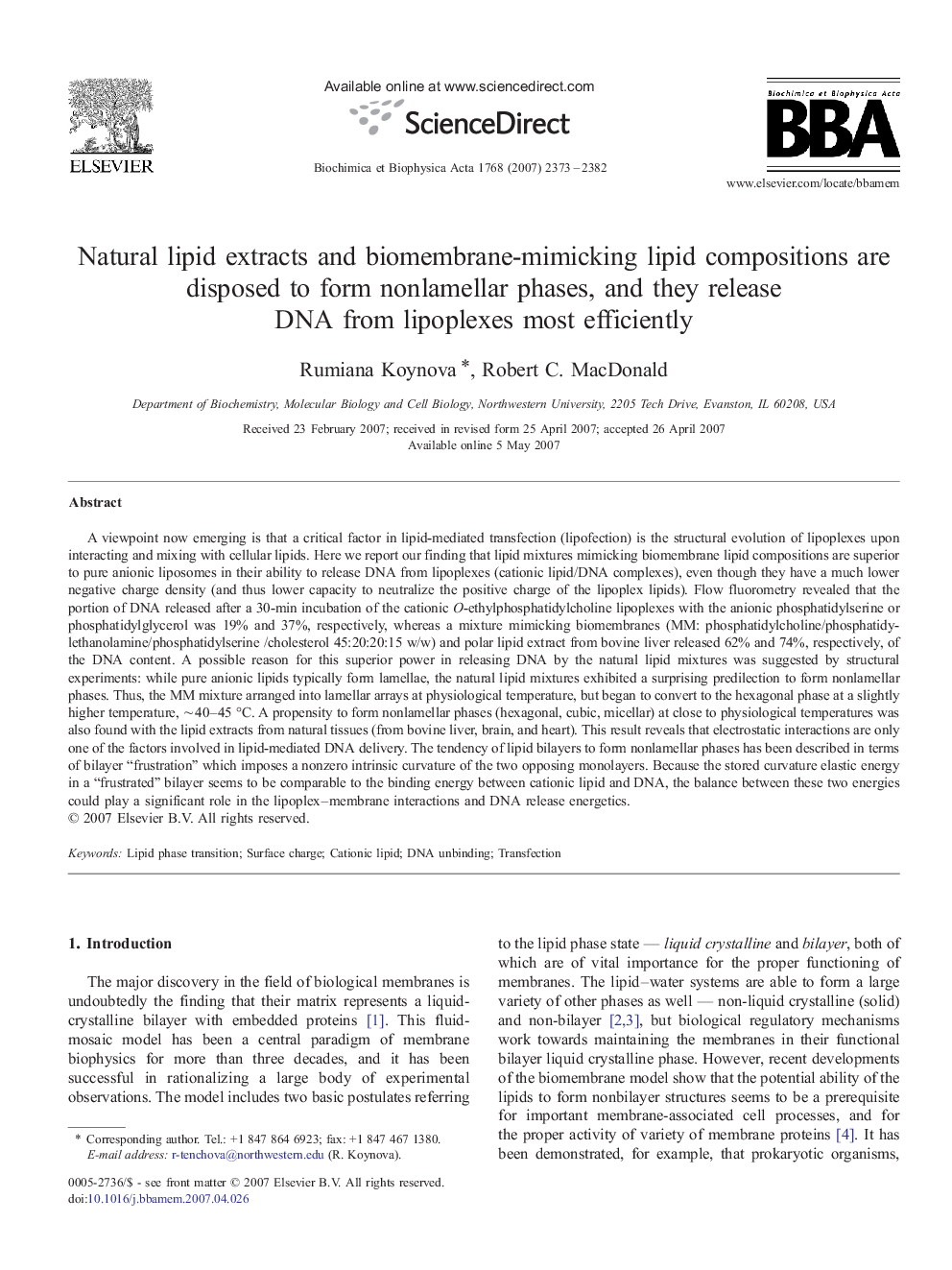 Natural lipid extracts and biomembrane-mimicking lipid compositions are disposed to form nonlamellar phases, and they release DNA from lipoplexes most efficiently