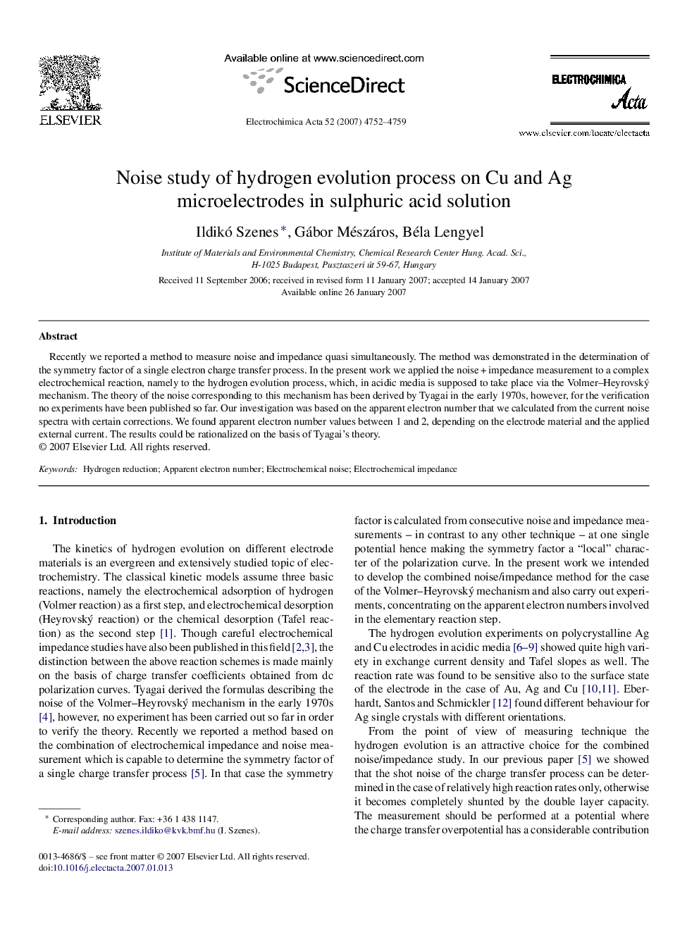 Noise study of hydrogen evolution process on Cu and Ag microelectrodes in sulphuric acid solution