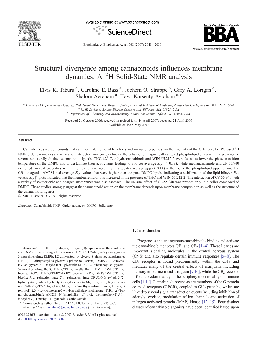 Structural divergence among cannabinoids influences membrane dynamics: A 2H Solid-State NMR analysis