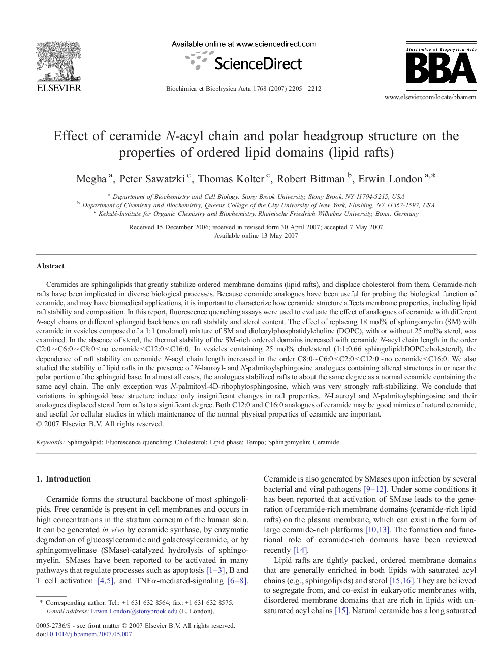 Effect of ceramide N-acyl chain and polar headgroup structure on the properties of ordered lipid domains (lipid rafts)