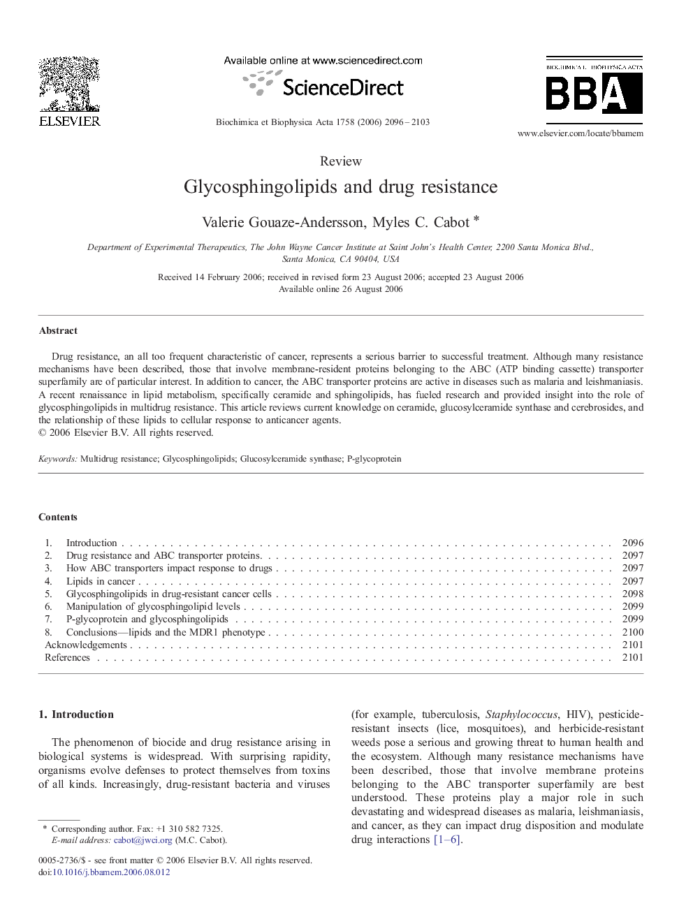 Glycosphingolipids and drug resistance