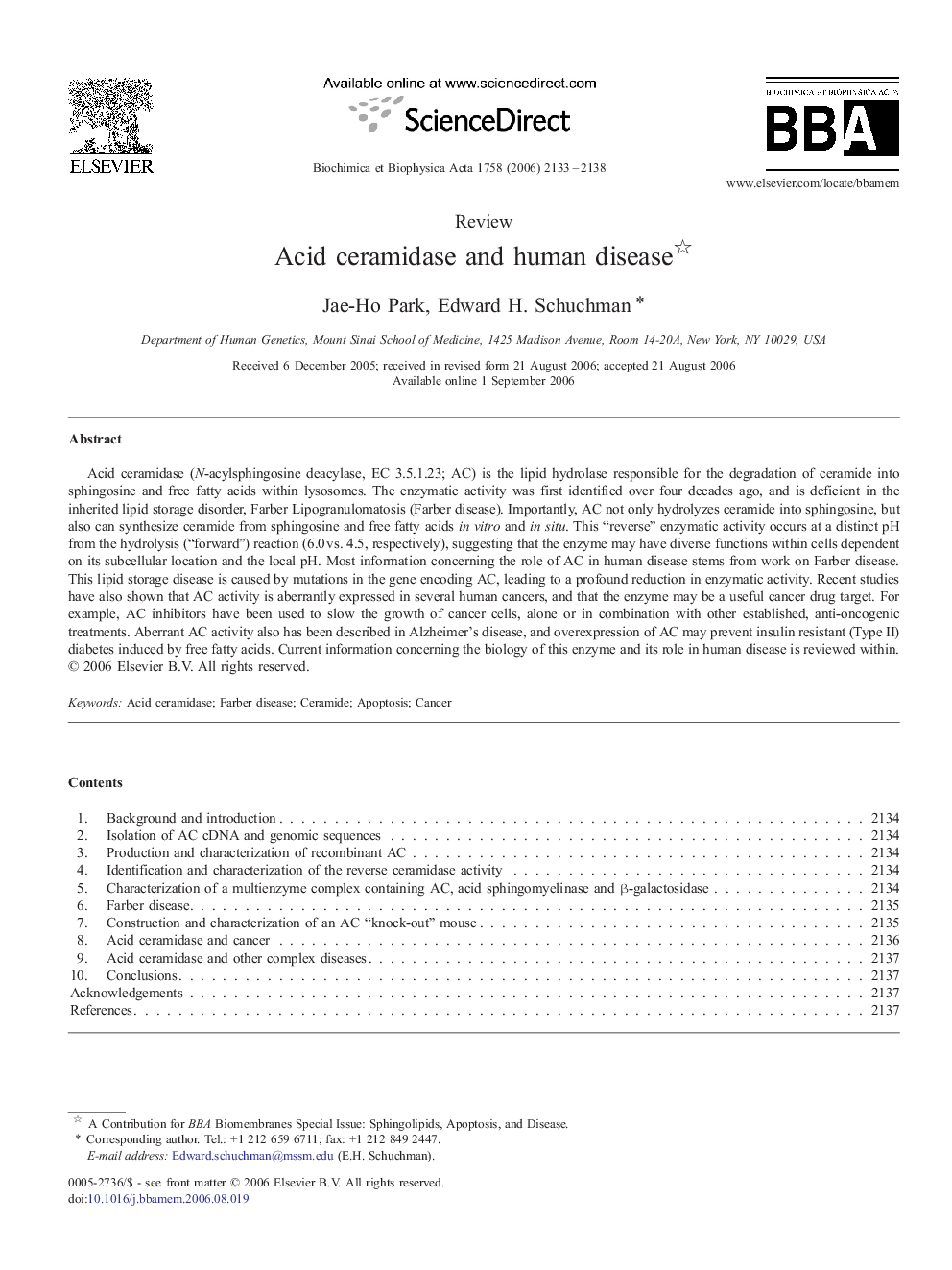 Acid ceramidase and human disease 