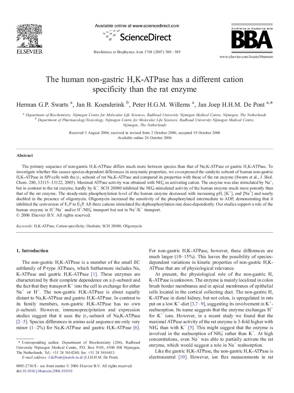 The human non-gastric H,K-ATPase has a different cation specificity than the rat enzyme