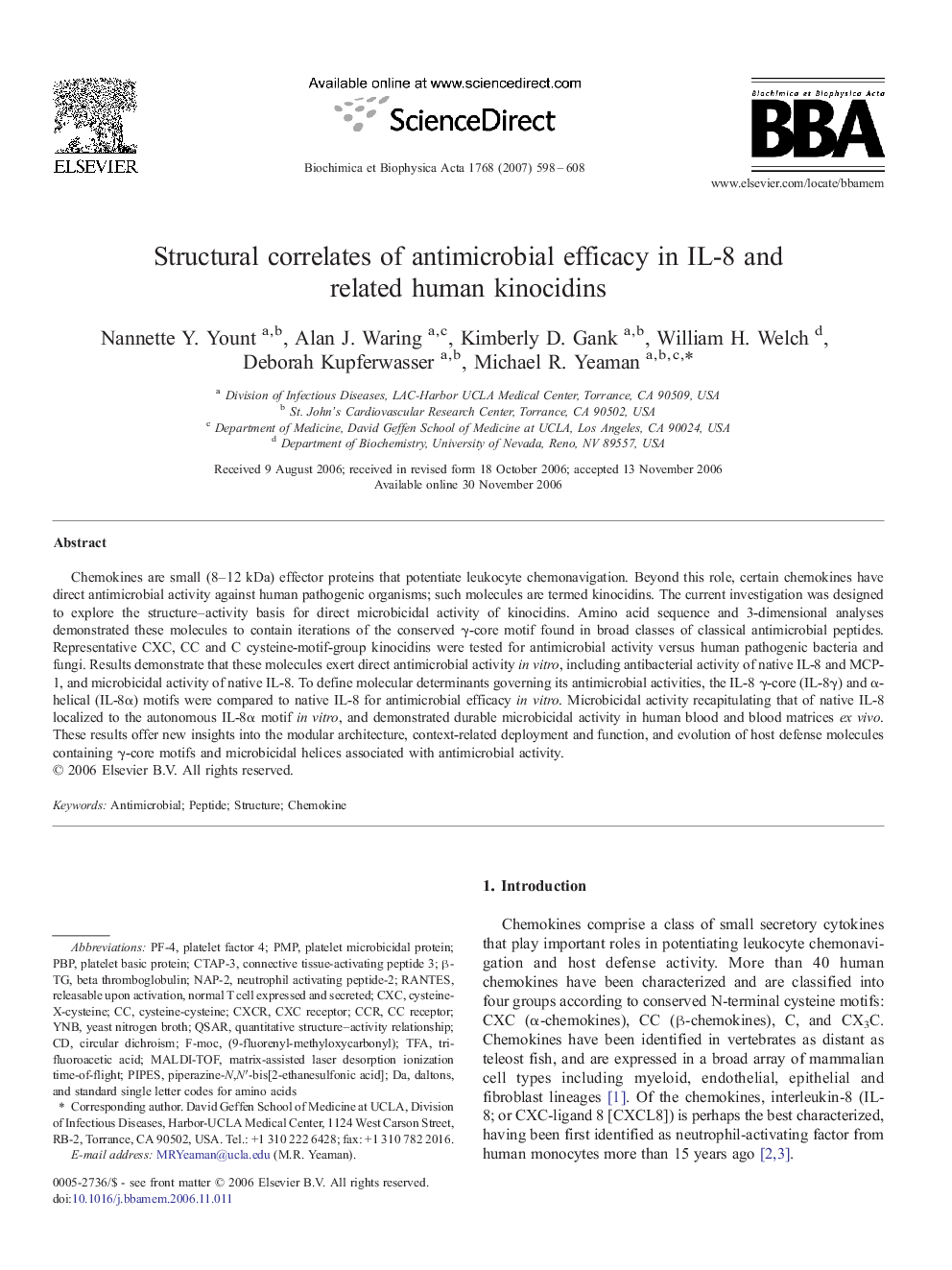 Structural correlates of antimicrobial efficacy in IL-8 and related human kinocidins