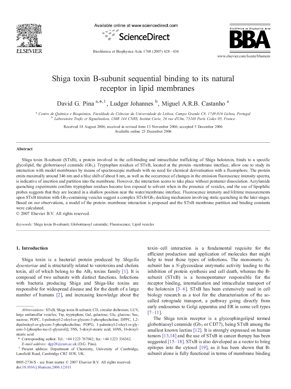 Shiga toxin B-subunit sequential binding to its natural receptor in lipid membranes