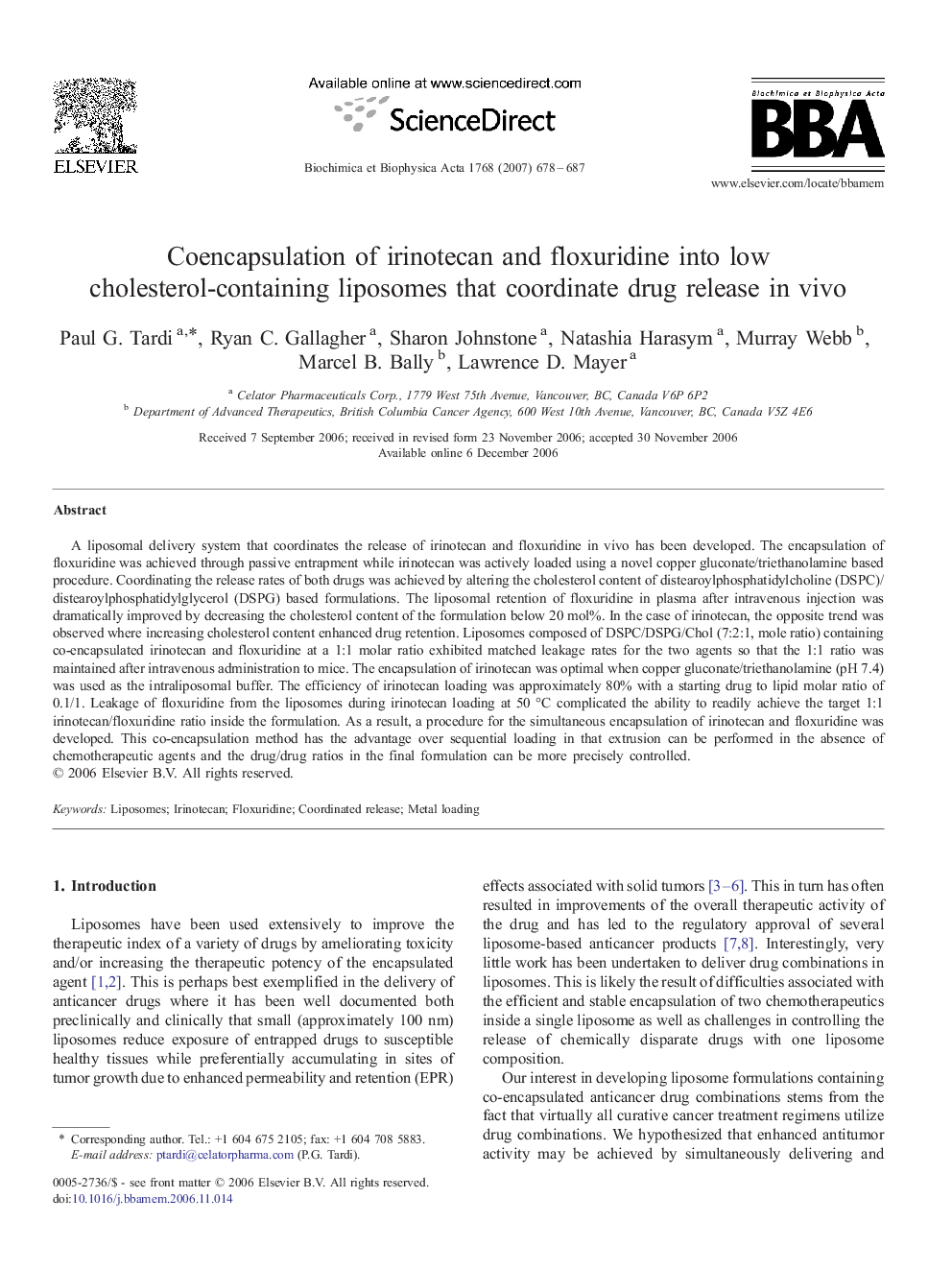 Coencapsulation of irinotecan and floxuridine into low cholesterol-containing liposomes that coordinate drug release in vivo