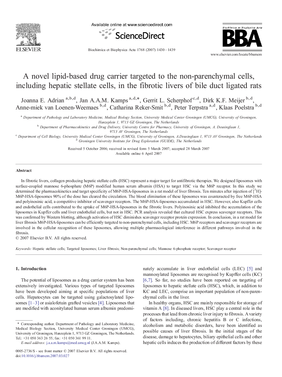 A novel lipid-based drug carrier targeted to the non-parenchymal cells, including hepatic stellate cells, in the fibrotic livers of bile duct ligated rats