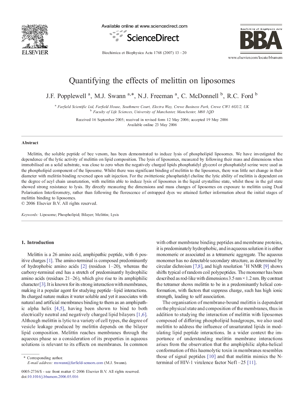 Quantifying the effects of melittin on liposomes