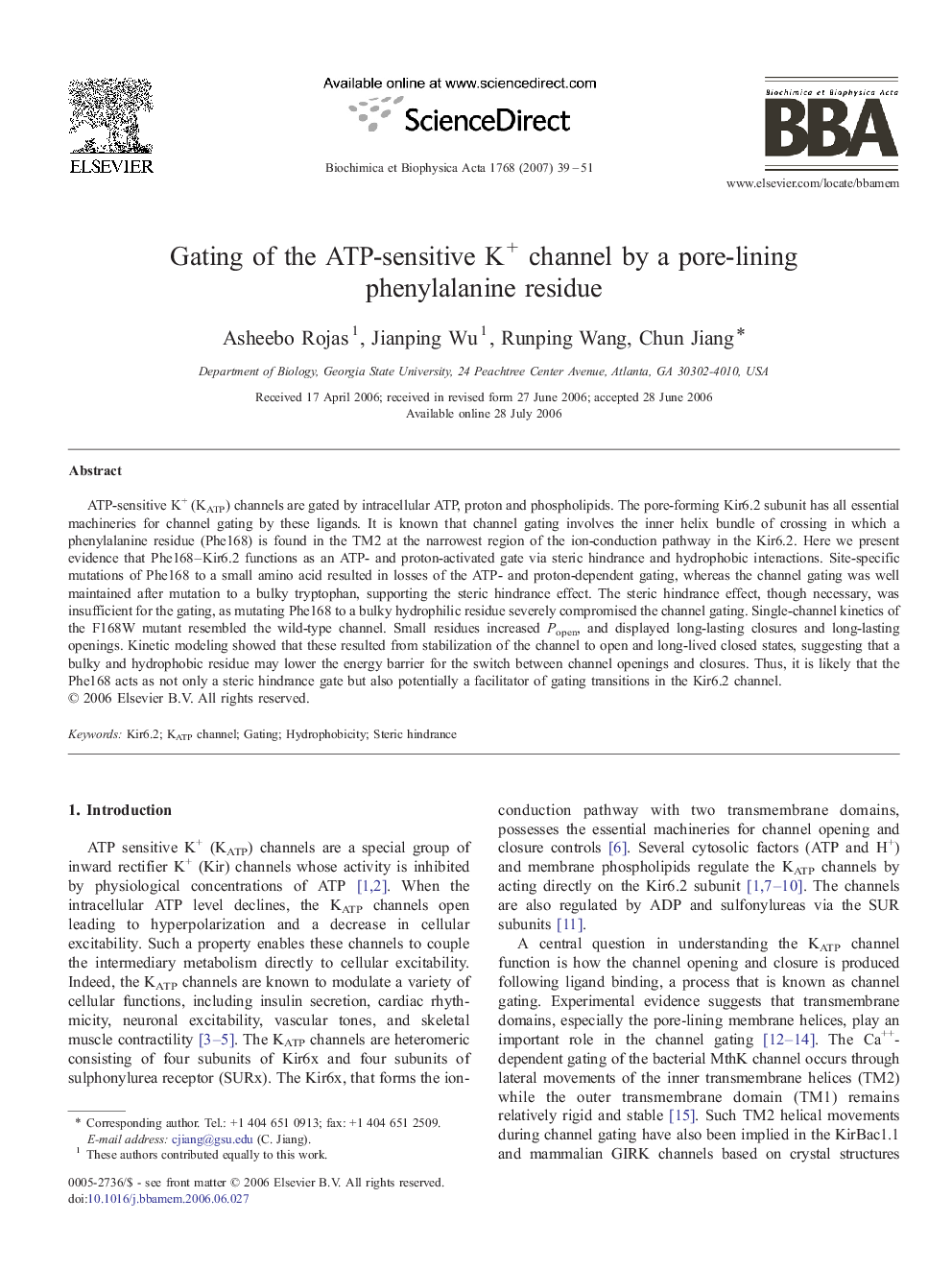 Gating of the ATP-sensitive K+ channel by a pore-lining phenylalanine residue