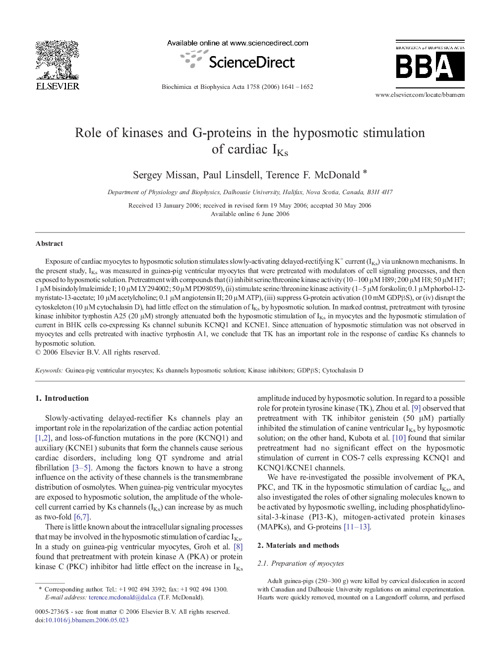 Role of kinases and G-proteins in the hyposmotic stimulation of cardiac IKs