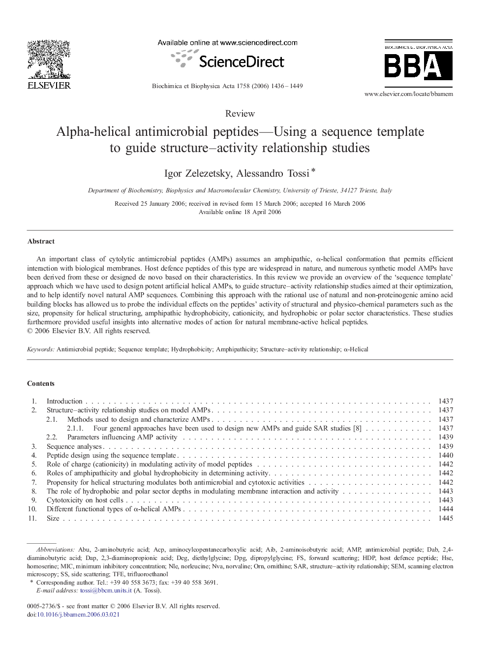 Alpha-helical antimicrobial peptides—Using a sequence template to guide structure–activity relationship studies