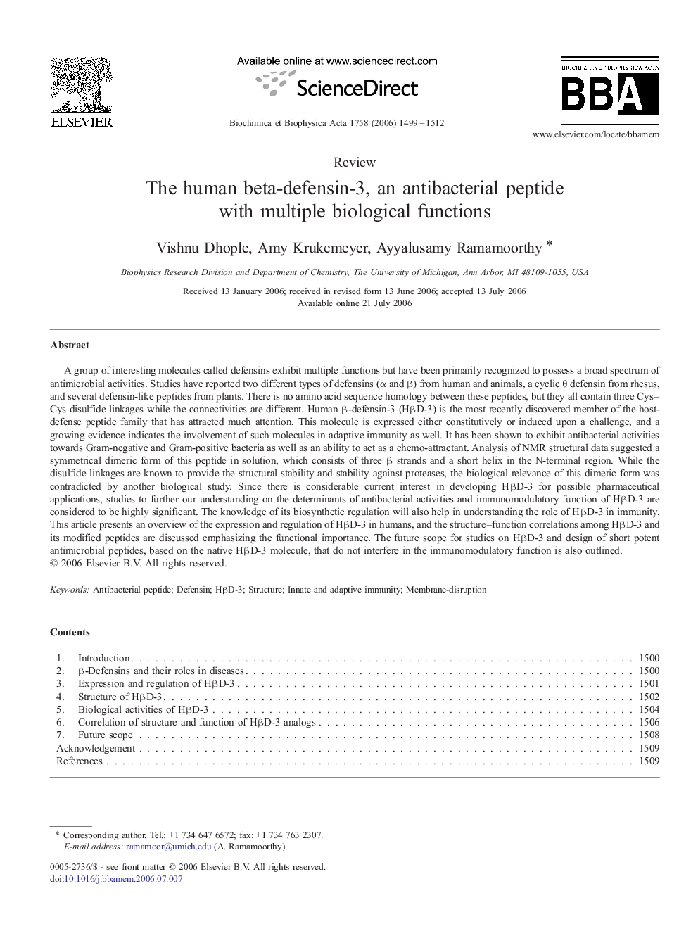 The human beta-defensin-3, an antibacterial peptide with multiple biological functions