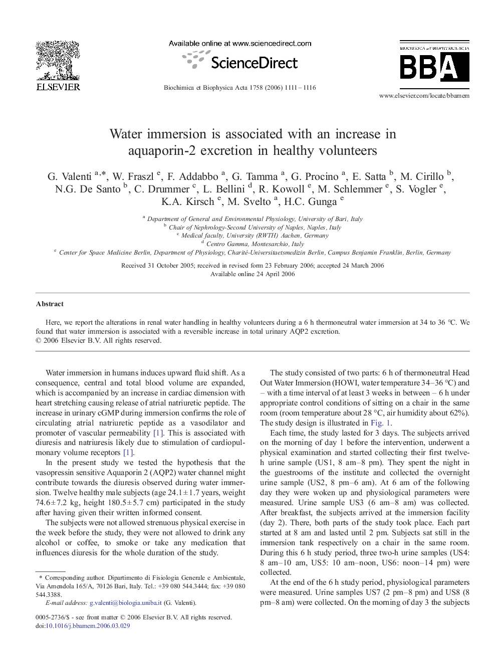 Water immersion is associated with an increase in aquaporin-2 excretion in healthy volunteers