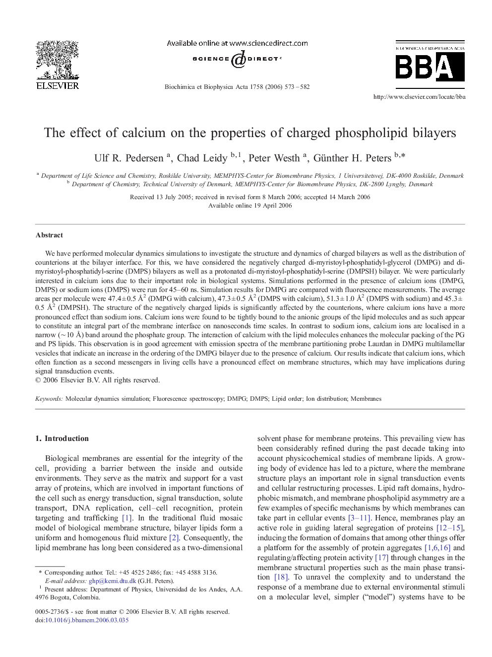 The effect of calcium on the properties of charged phospholipid bilayers