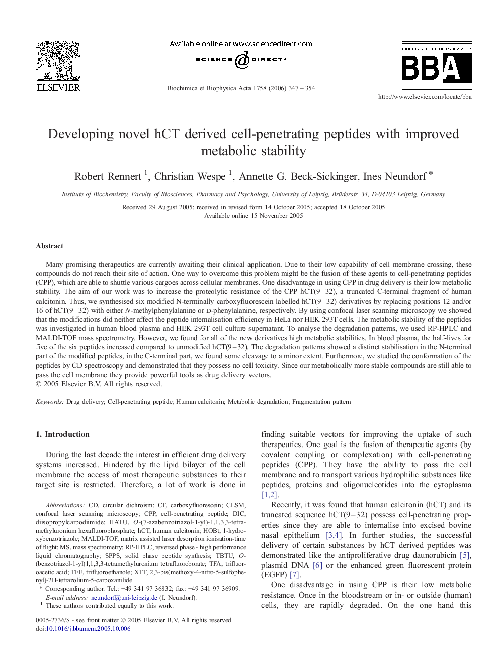 Developing novel hCT derived cell-penetrating peptides with improved metabolic stability