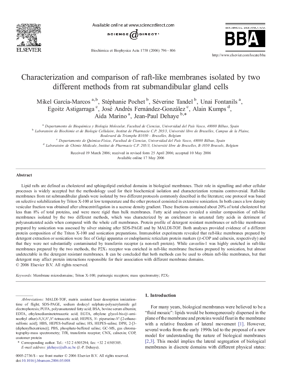 Characterization and comparison of raft-like membranes isolated by two different methods from rat submandibular gland cells