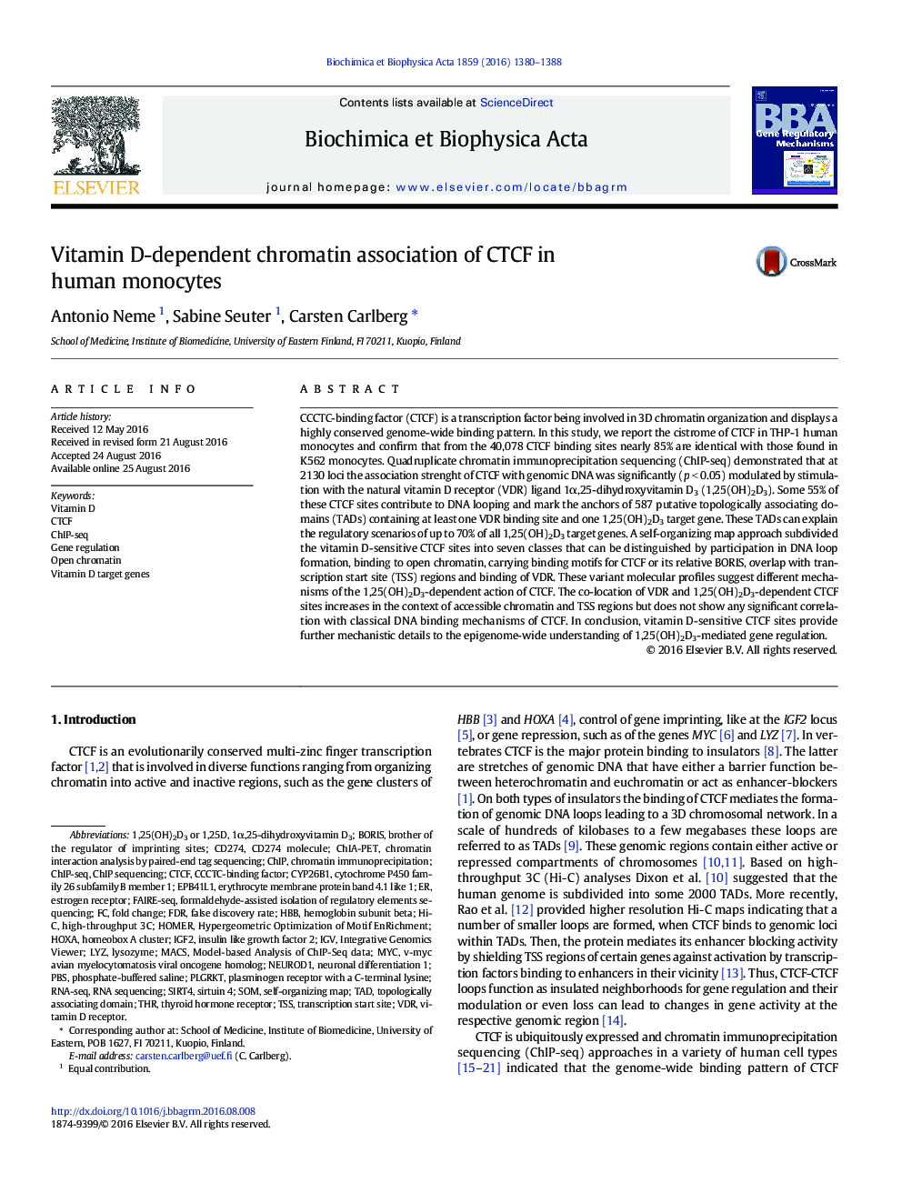 Vitamin D-dependent chromatin association of CTCF in human monocytes