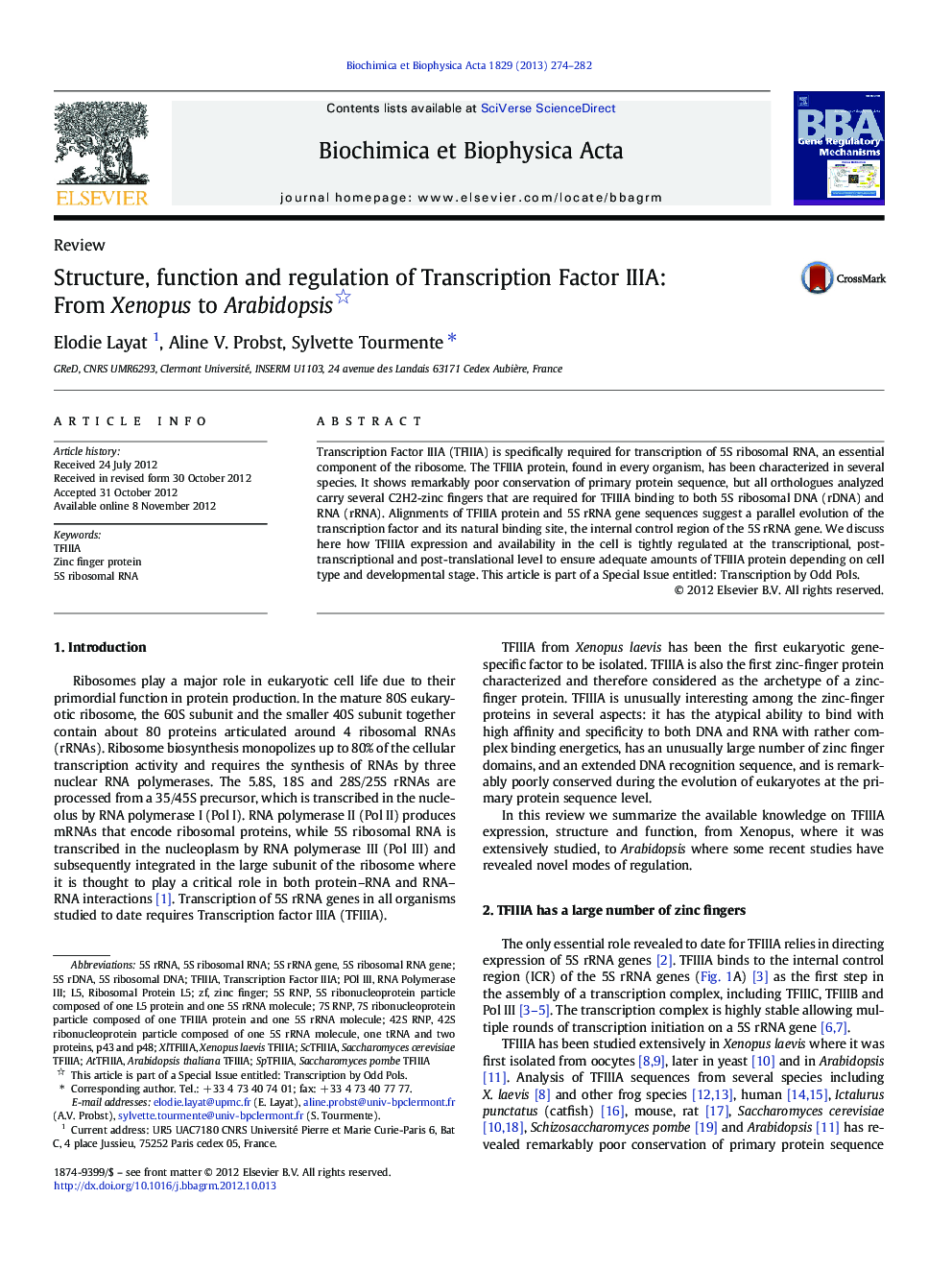 Structure, function and regulation of Transcription Factor IIIA: From Xenopus to Arabidopsis 