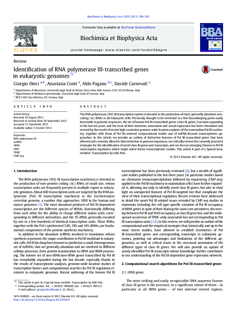 Identification of RNA polymerase III-transcribed genes in eukaryotic genomes 