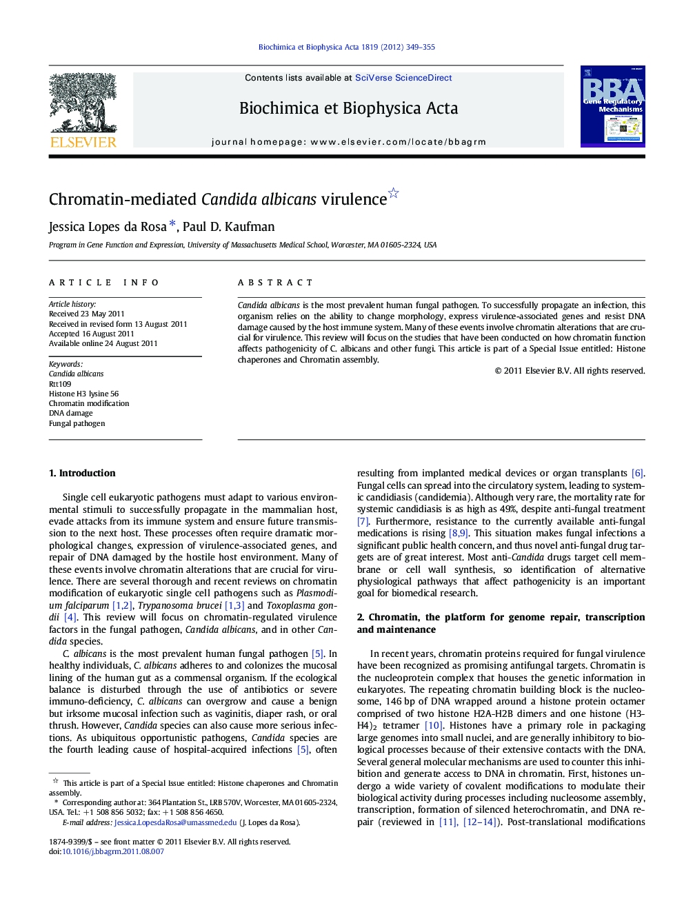 Chromatin-mediated Candida albicans virulence 