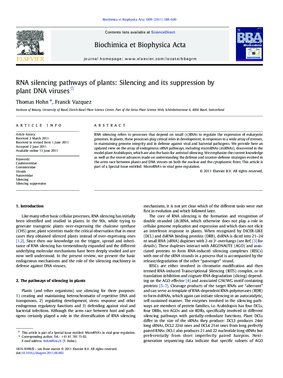 RNA silencing pathways of plants: Silencing and its suppression by plant DNA viruses 