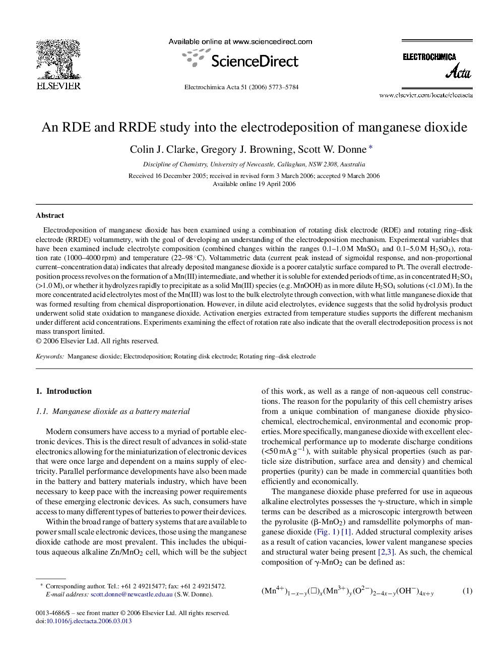 An RDE and RRDE study into the electrodeposition of manganese dioxide