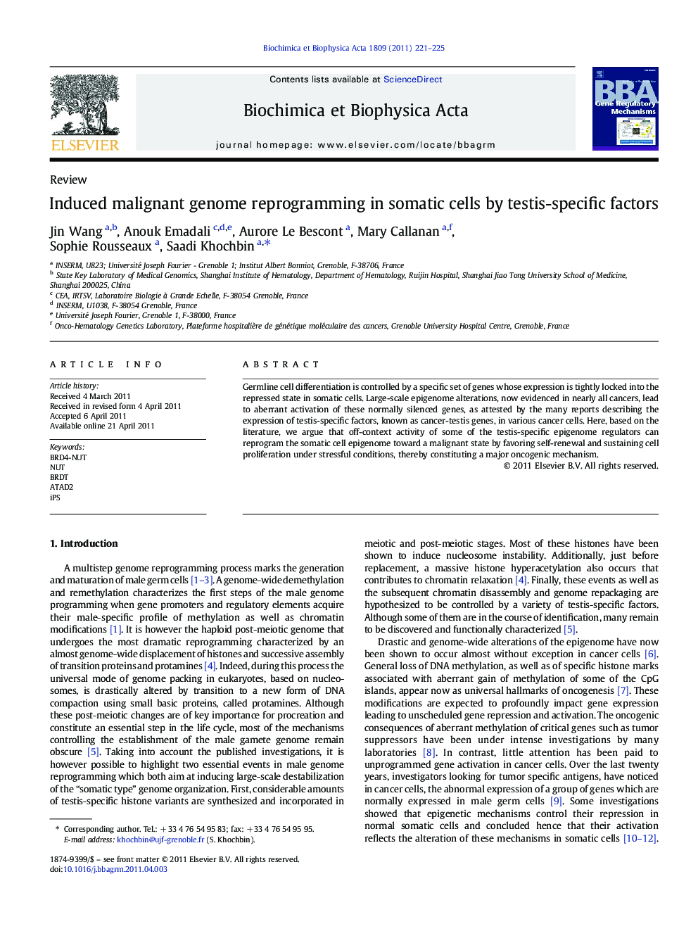 Induced malignant genome reprogramming in somatic cells by testis-specific factors