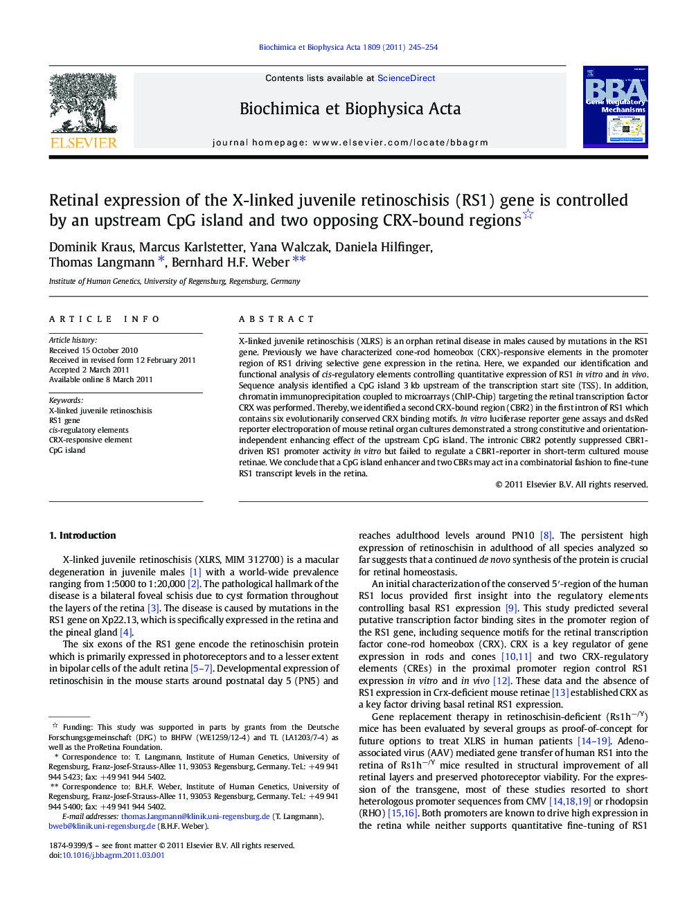 Retinal expression of the X-linked juvenile retinoschisis (RS1) gene is controlled by an upstream CpG island and two opposing CRX-bound regions 