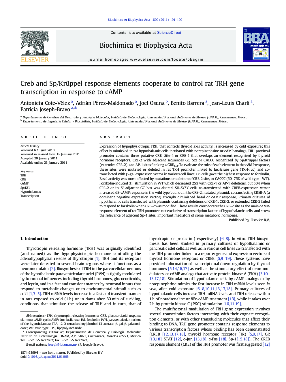 Creb and Sp/Krüppel response elements cooperate to control rat TRH gene transcription in response to cAMP