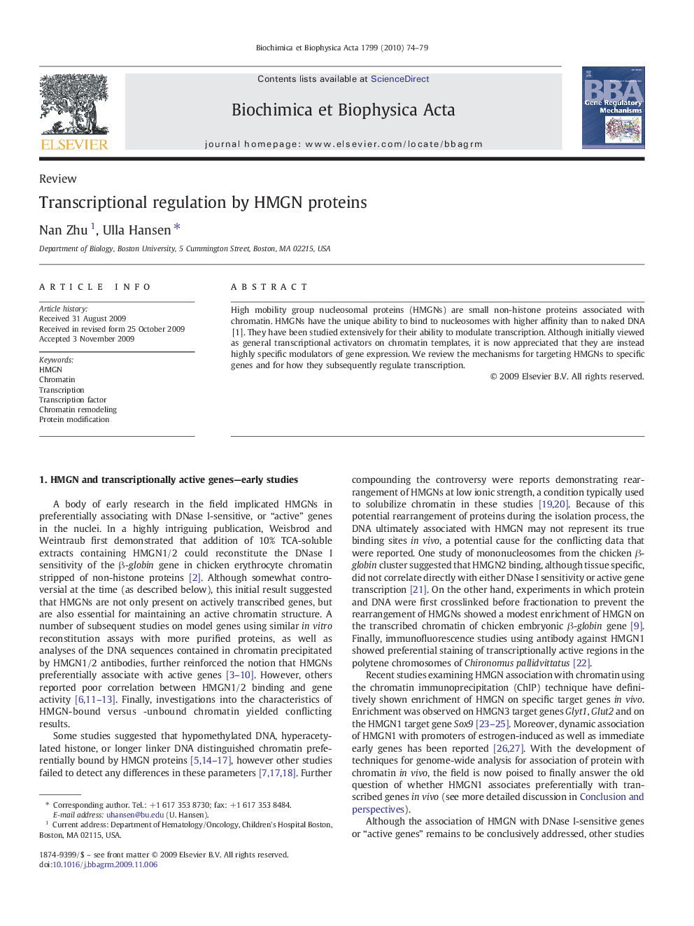 Transcriptional regulation by HMGN proteins