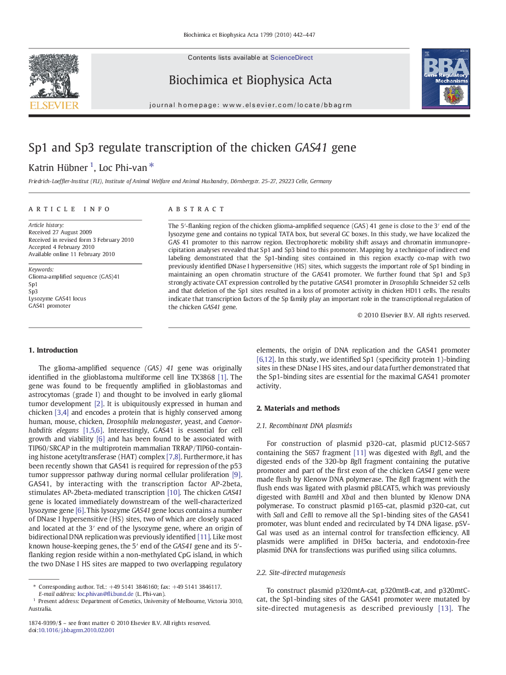 Sp1 and Sp3 regulate transcription of the chicken GAS41 gene