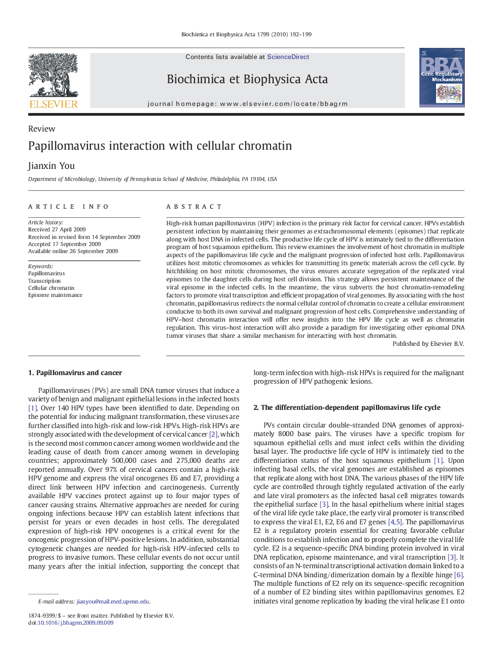 Papillomavirus interaction with cellular chromatin